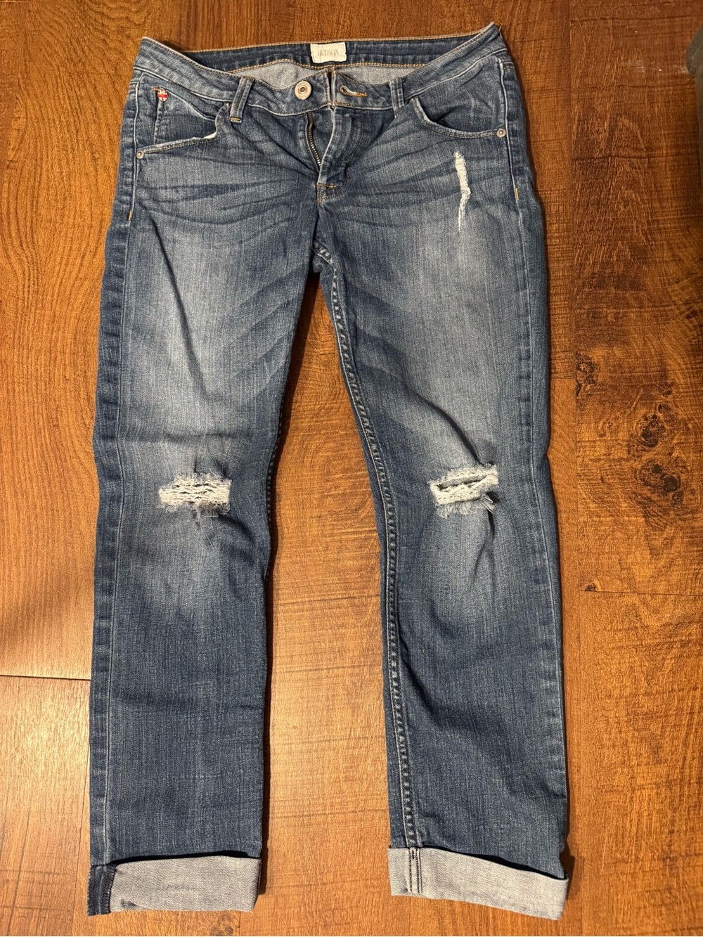 Hudson Jeans Straight Leg Distressed Rolled Cuff sz 28